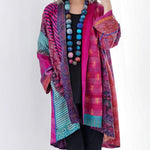 Dame Lang Kimono - Patchwork Design - Boheme Stil - Let og Luftig - Åben Front