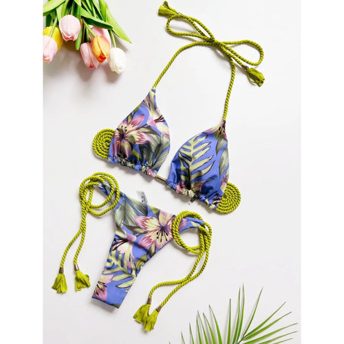 MODA Todelt blomsterprint flettet reb trekantet bikinier