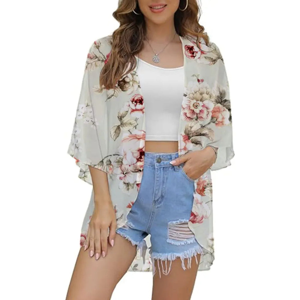 MODA hvid boble med blomsterprint kimono