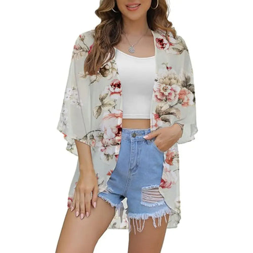 MODA hvid boble med blomsterprint kimono