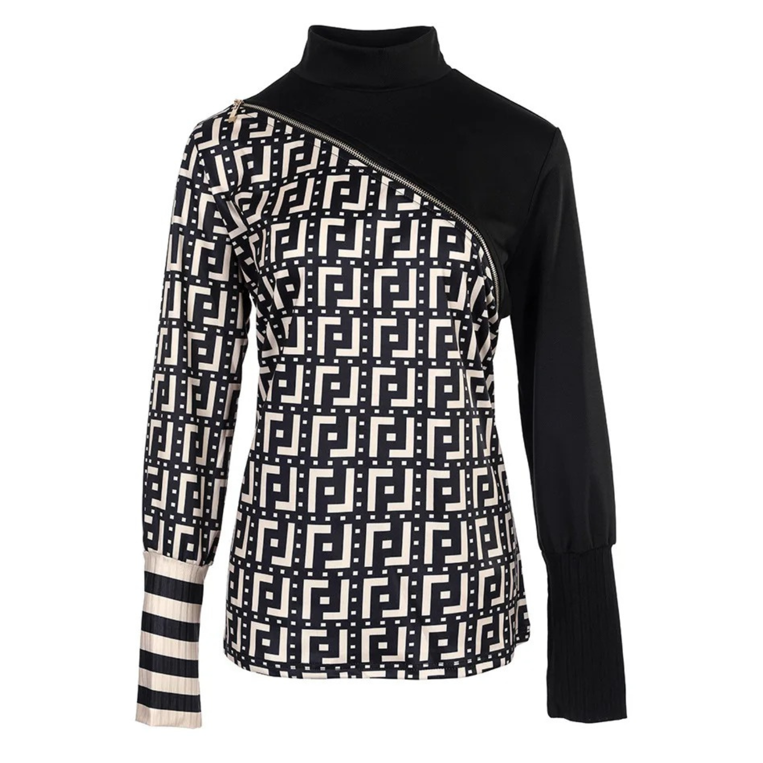 MODA forretningsmæssig stil elegant trykt lynlås dame bluse