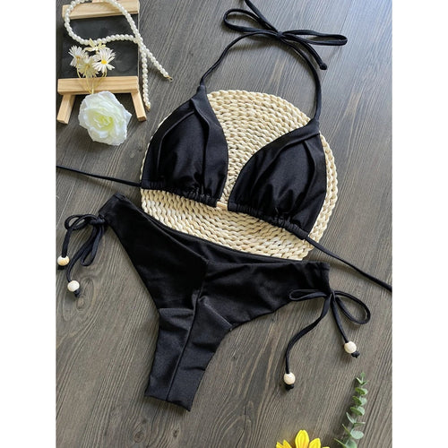 MODA Bikinier i to dele med flettet reb og trekantet bh