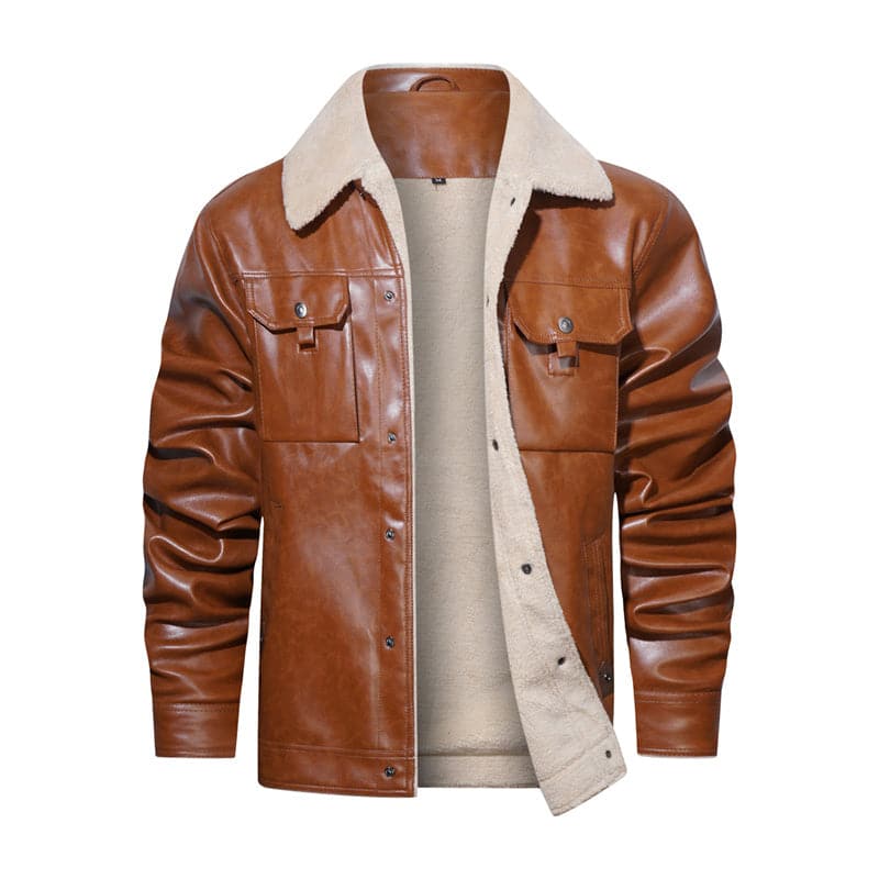 Herre Jakke - Sherpa Foret - Knaplukning - Klassisk Krave - Casual & Varm