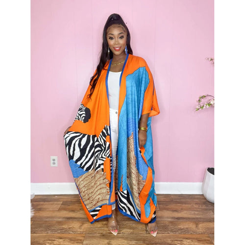 MODA hvid åndbar kimono med geometrisk print