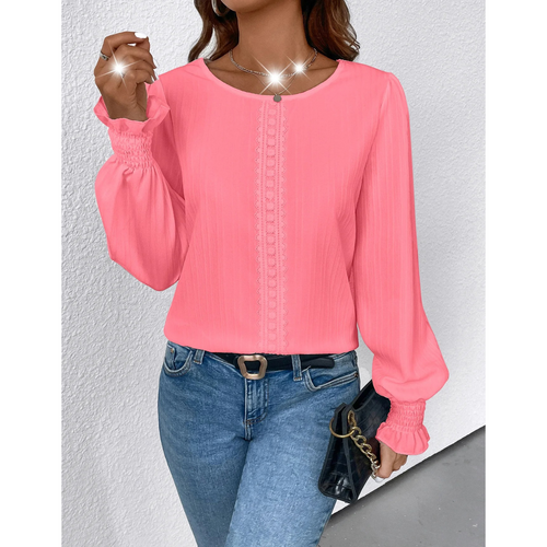 MODA Rund hals rynkede manchetter hvid blonde dame bluse