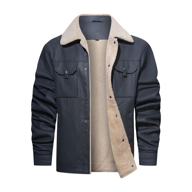 Herre Jakke - Sherpa Foret - Knaplukning - Klassisk Krave - Casual & Varm