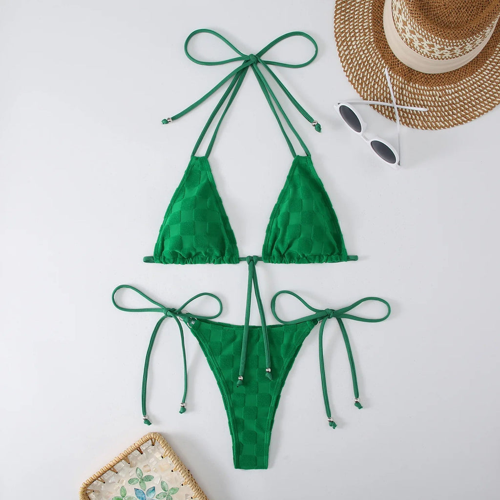 MODA Todelt ensfarvet ternet push-up bikinier