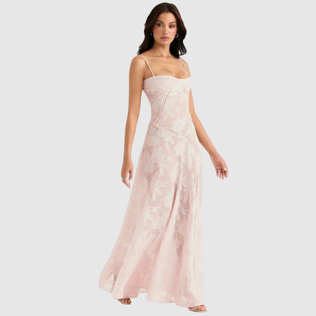 Elise - Elegant A-formet Kjole med Blomsteroverlay