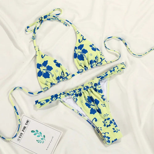 MODA Printed vut out bikinier med blomstret bh og lavtaljet g-streng