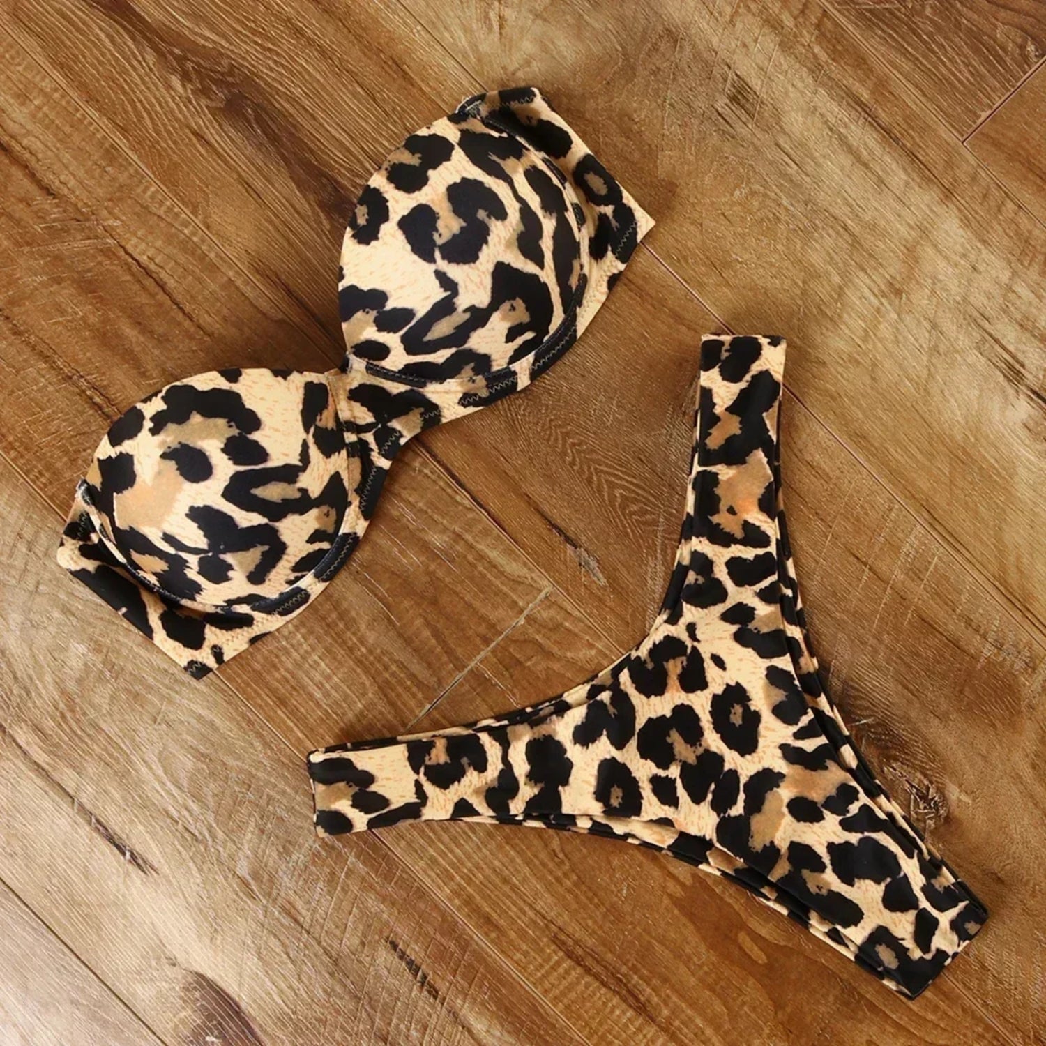 MODA leopardprint push up-bh med lav talje bikinier