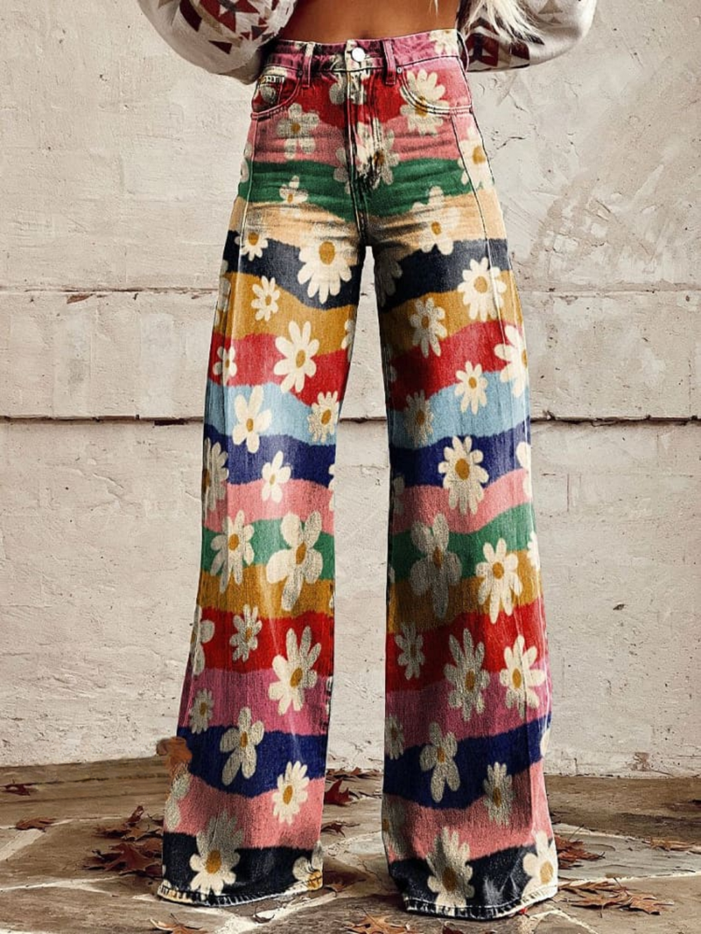 Vide Jeans | Bølget Blomsterprint | Retro og Livlig