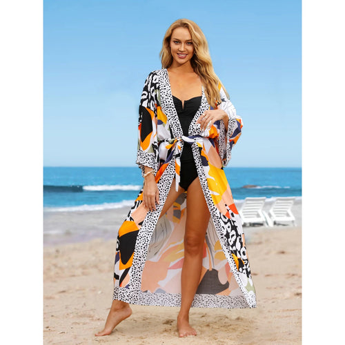MODA boheme printet bælte fleece kimono