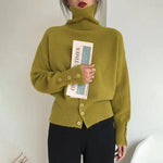 Lila - Rullekrave Sweater med Knapper