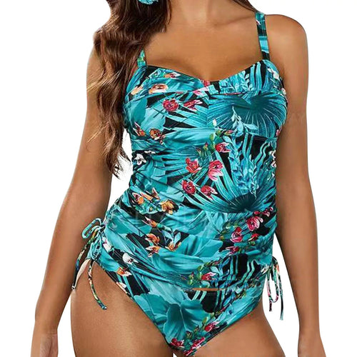 MODA tankini med grønt blomsterprint og v-hals