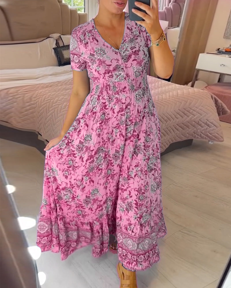 Inka - Kjole med V-hals - blomsterprint