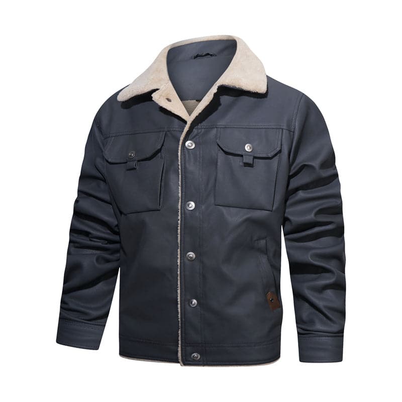 Herre Jakke - Sherpa Foret - Knaplukning - Klassisk Krave - Casual & Varm