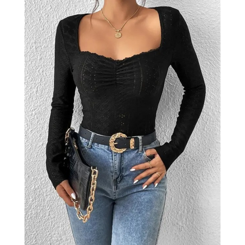 MODA hvid hollow print med fleece dame langærmet t shirt