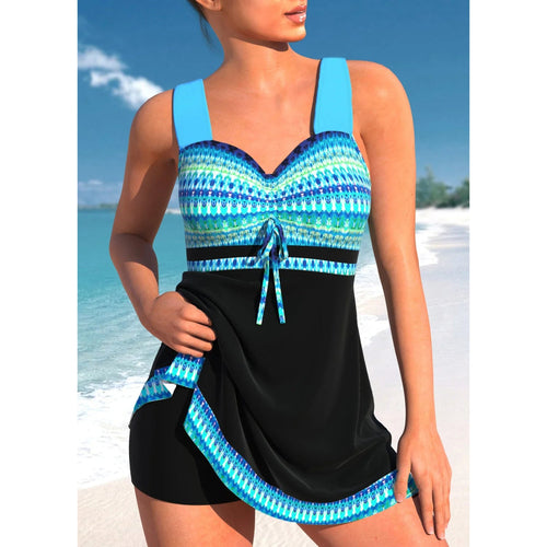 MODA blå patchwork slank letvægts tankini