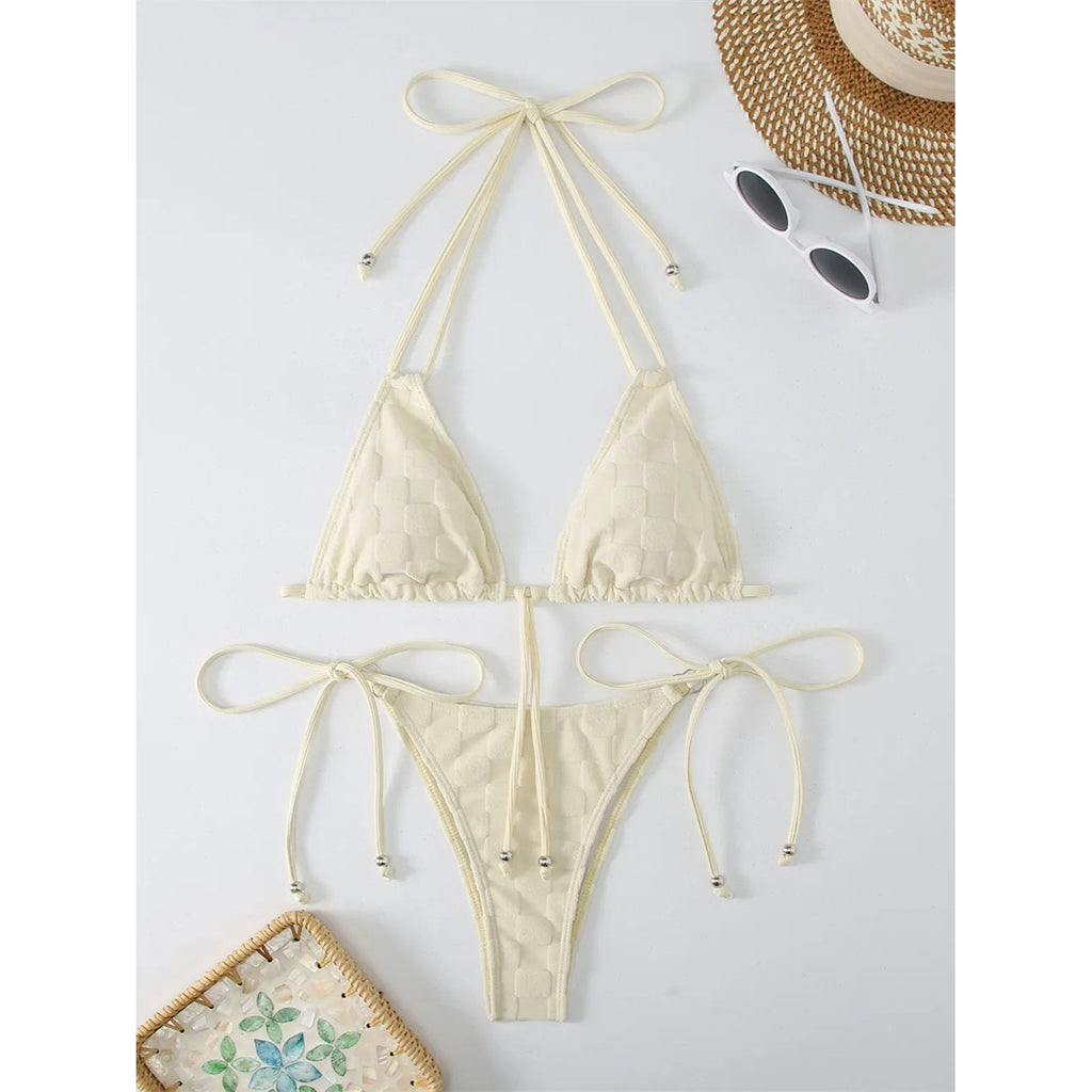 MODA Halter grøn bikinier med sløjfeknude foran push up-bh