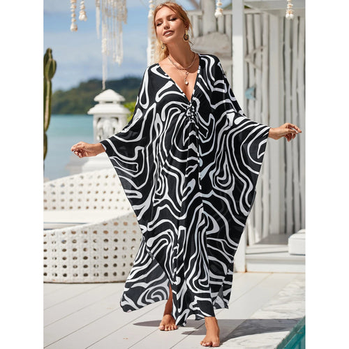 MODA Sort zebrastribet kimono med v-hals