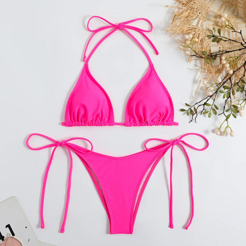 MODA Ensfarvet bikinier med justerbare stropper og bindebånd i siden