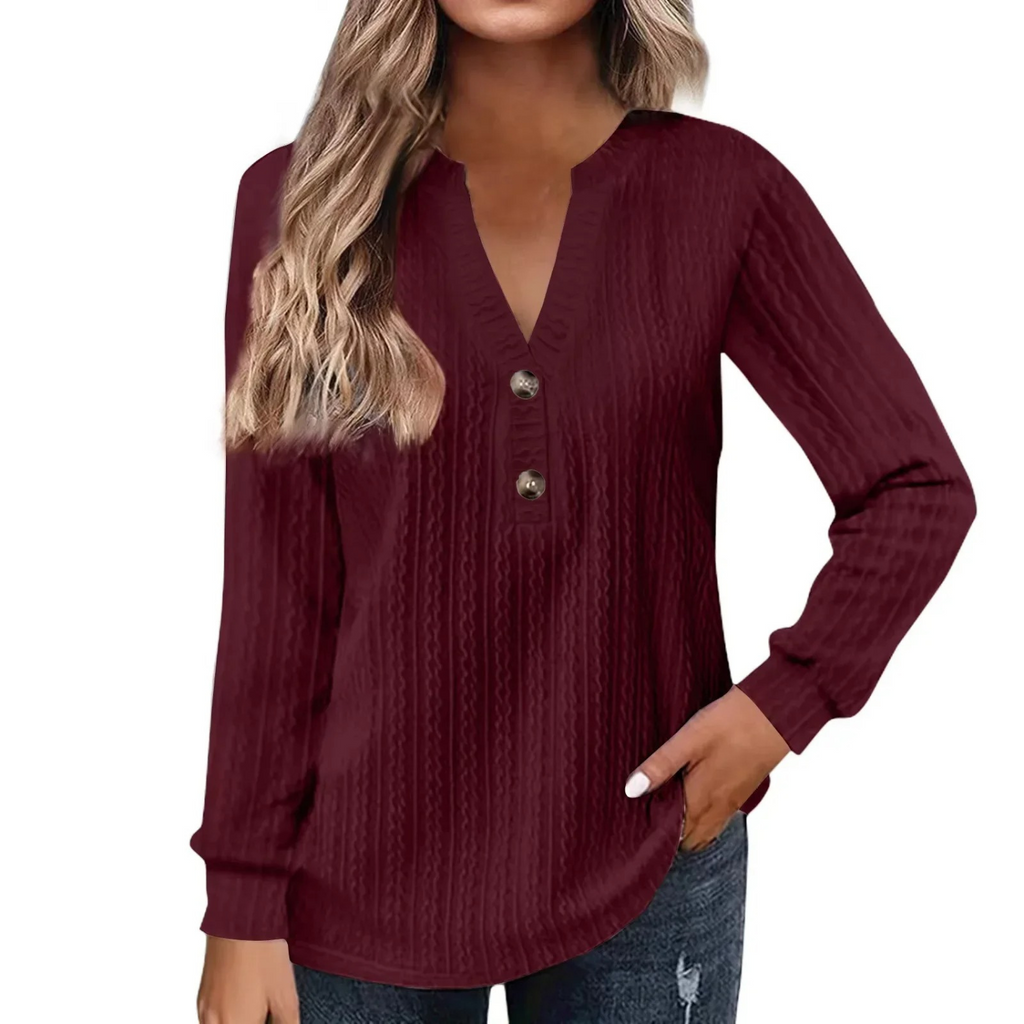 MODA sort knap v-hals foret vindtæt dame bluse