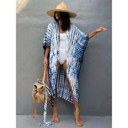MODA blå stribet v-hals behagelig kimono