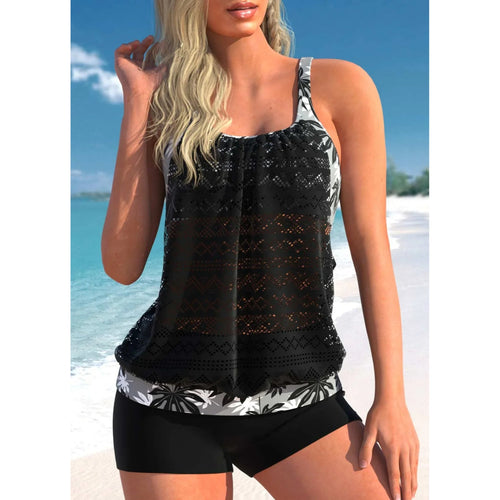 MODA blå tankini med hul mønster og rund hals