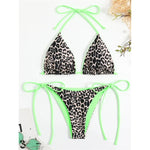 MODA Rosa leopardprint neon dobbeltsidet push-up micro bikinier