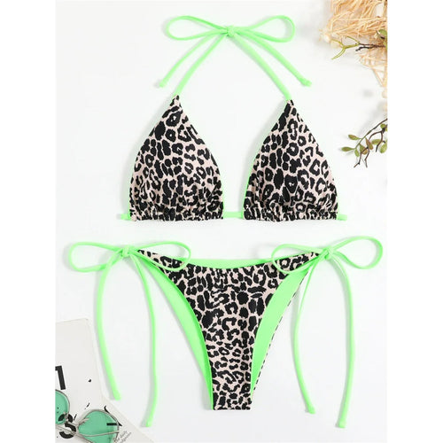MODA Rosa leopardprint neon dobbeltsidet push-up micro bikinier