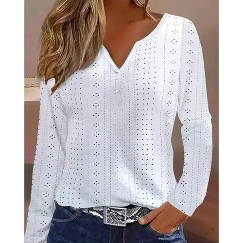 MODA hvid elegant dame bluse med hulmønster