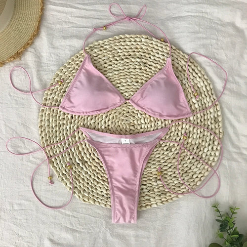 MODA Ensfarvet mini bikinier med lange reb