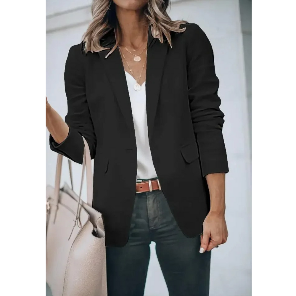 MODA Ensfarvet sort løs dame blazer med pufærmer