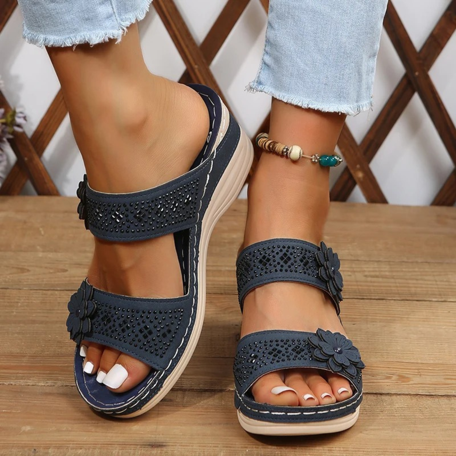 MODA dame sandaler med tyk sål og blomstermotiv
