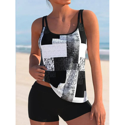 MODA tankini med dobbelt strop og geometrisk mønster