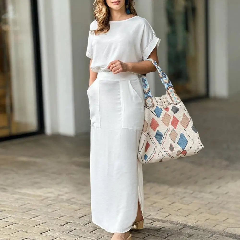 Layla - Stilfuldt maxi-nederdel og crop top sæt