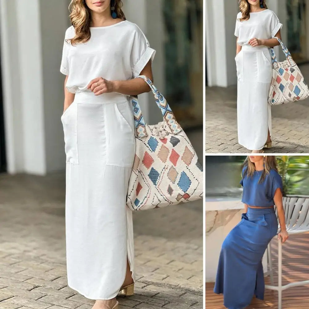 Layla - Stilfuldt maxi-nederdel og crop top sæt