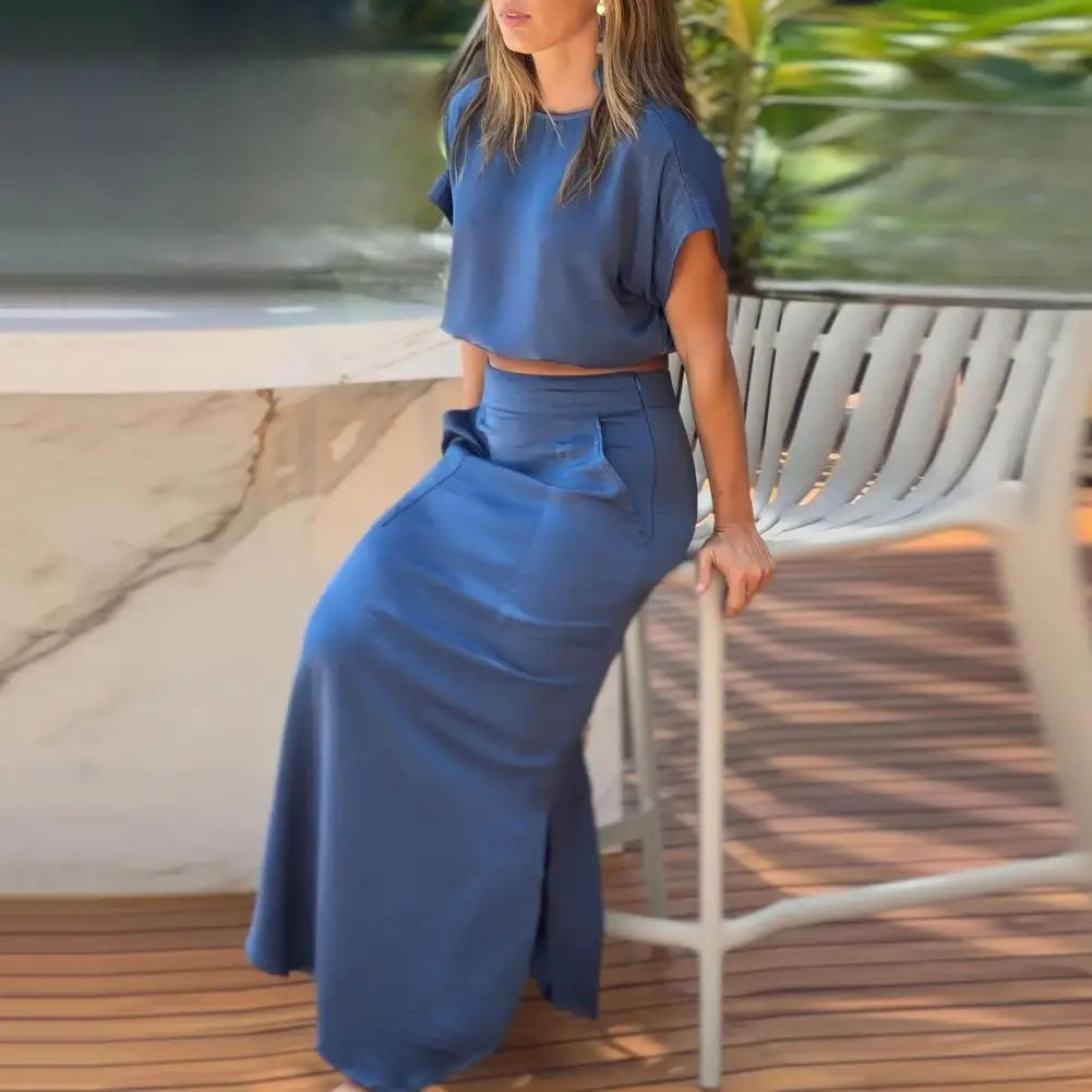 Layla - Stilfuldt maxi-nederdel og crop top sæt