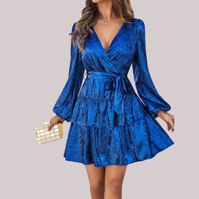 Evelina - Samt Wickelkleid mit Rüschensaum
