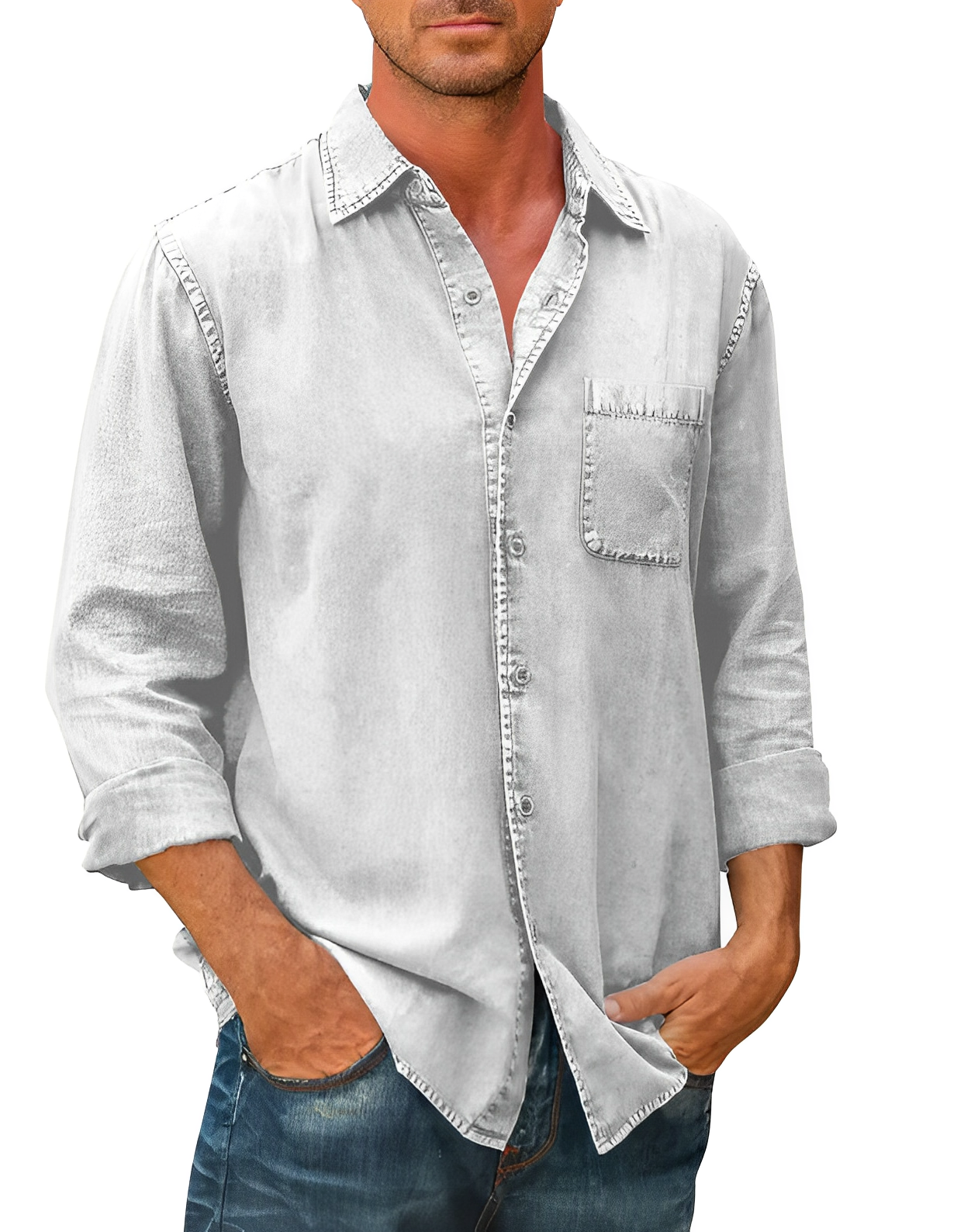 Denim skjorter til mænd med lange ærmer