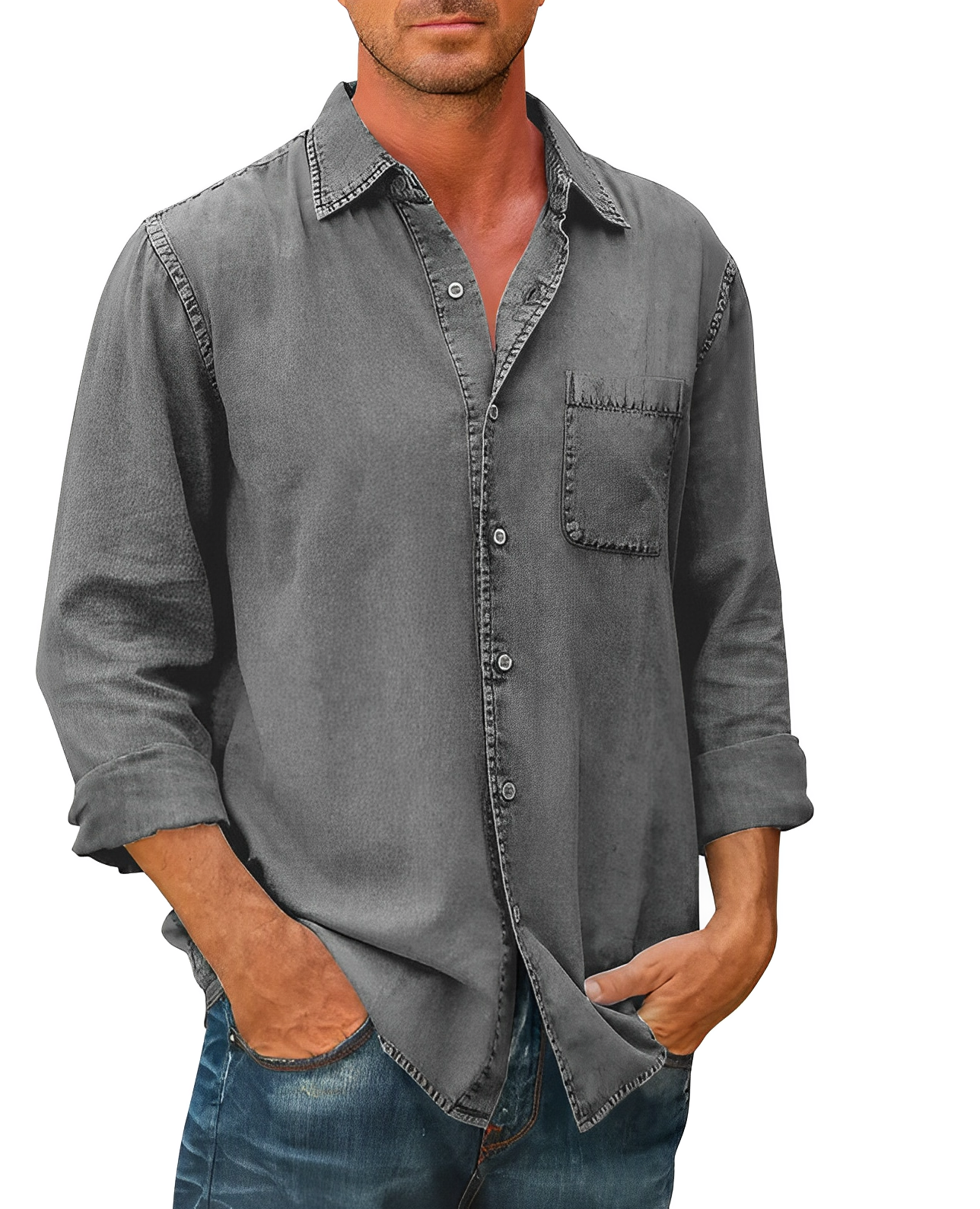 Denim skjorter til mænd med lange ærmer