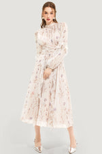 Maxikjole med Blomsterprint | Høj Hals & Flæsedetaljer | Romantisk & Elegant