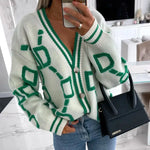 Emma | Grøn strikket cardigan til kvinder | Langærmet sweater