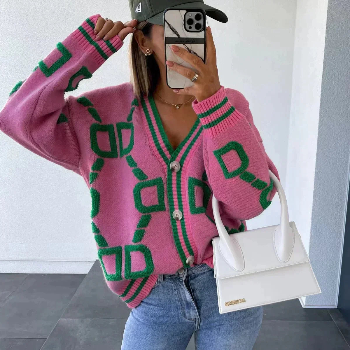 Emma | Grøn strikket cardigan til kvinder | Langærmet sweater