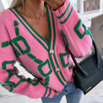 Emma | Grøn strikket cardigan til kvinder | Langærmet sweater