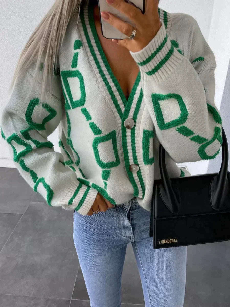 Emma | Grøn strikket cardigan til kvinder | Langærmet sweater