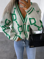 Emma | Grøn strikket cardigan til kvinder | Langærmet sweater