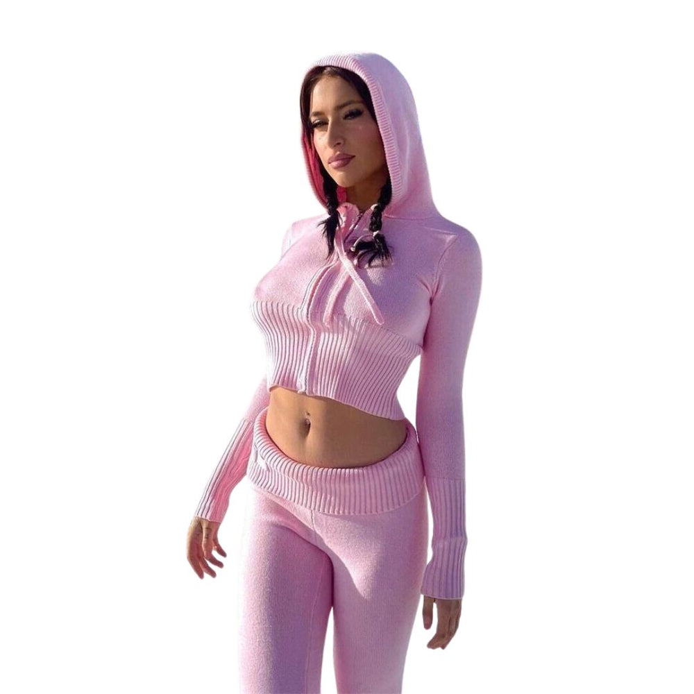 Zoey - Beskåret Hoodie med Lynlås og Ribkant