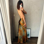 Bianca - Elegant satin maxi kjole med akvarel print