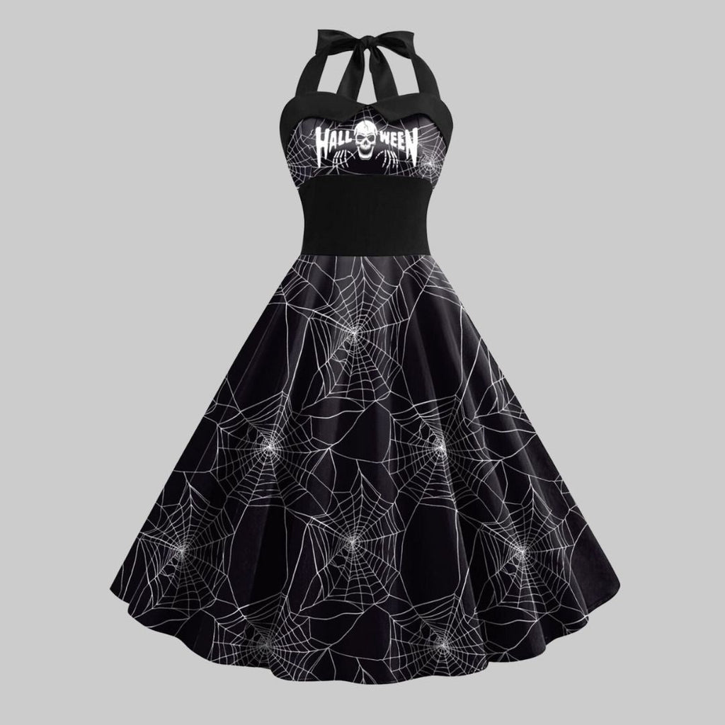 Esmeralda - grimekjole med Halloween-motiv med mesh-overlay